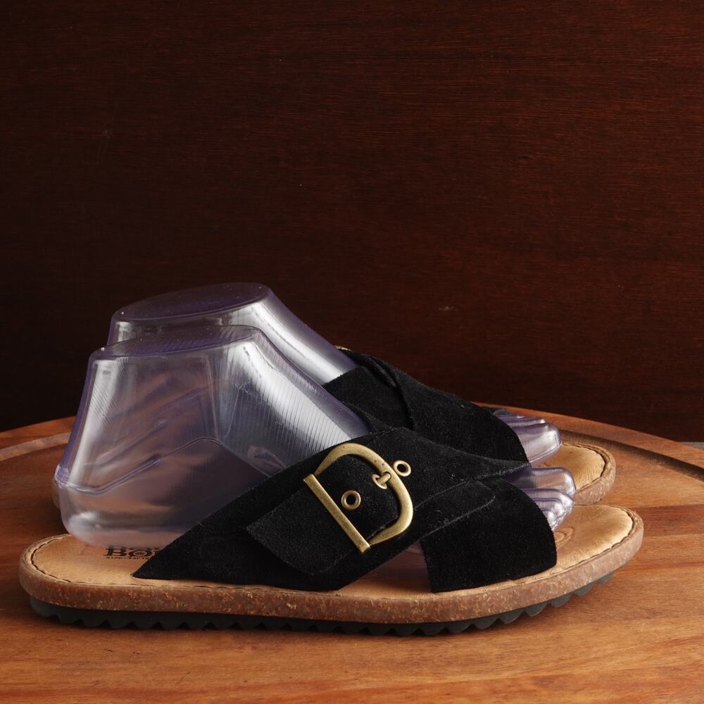 Born Sandals Womens SZ 8M BLK Rio Suede Slide Comfort Coastal Neutral Boho Shoes